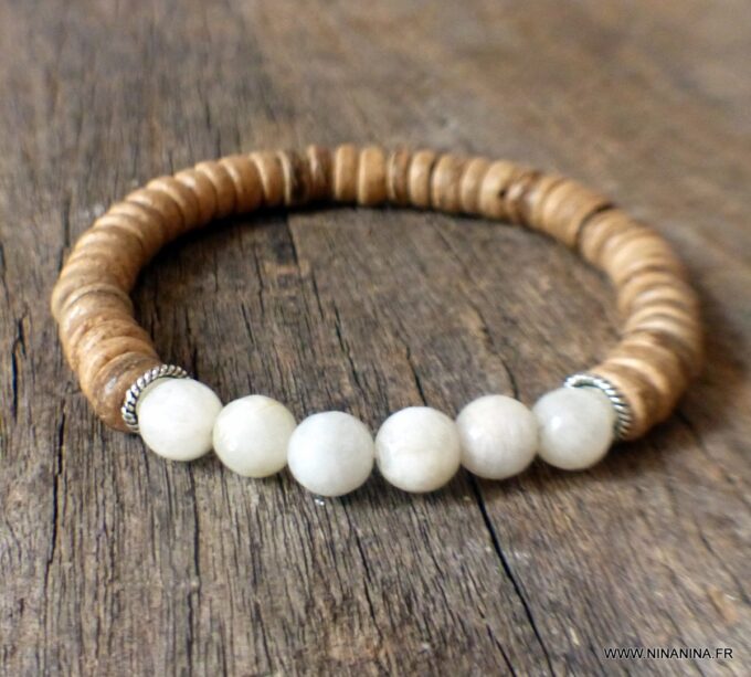 N6558c bracelet pierre de lune homme et rondelles coco - Bijoux Bracelets en ligne Ninanina