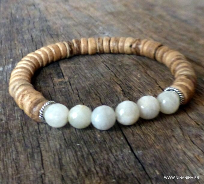 N6558e bracelet pierre de lune homme et rondelles coco - Bijoux Bracelets en ligne Ninanina