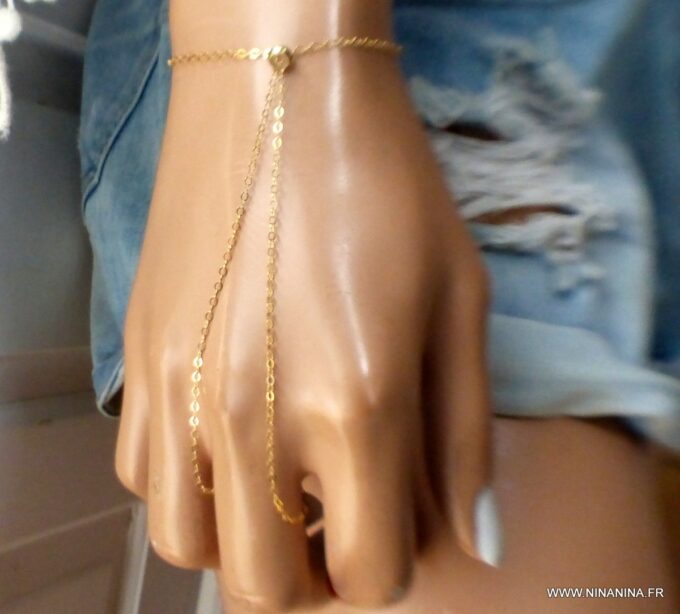 N6565a Bracelet de doigt en or plaqué - chaine de main - Bijoux Bracelets en ligne Ninanina