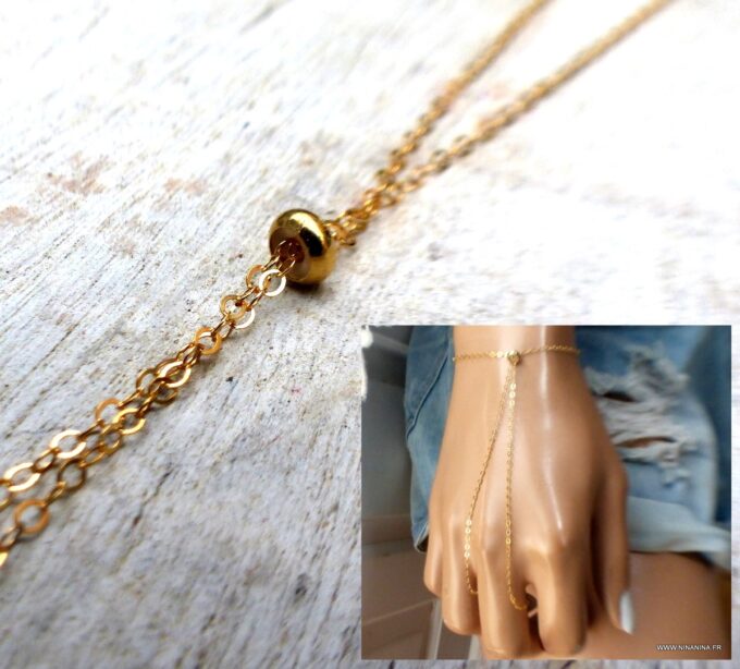 N6565b Bracelet de doigt en or plaqué - chaine de main - Bijoux Bracelets en ligne Ninanina
