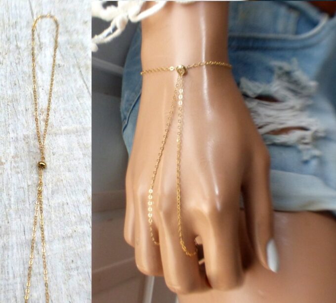 N6565d Bracelet de doigt en or plaqué - chaine de main - Bijoux Bracelets en ligne Ninanina