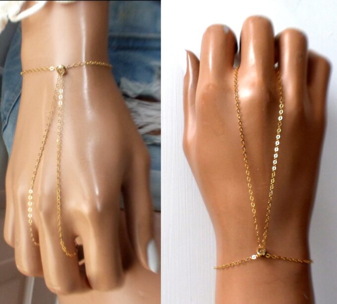 N6565e Bracelet de doigt en or plaqué - chaine de main - Bijoux Bracelets en ligne Ninanina