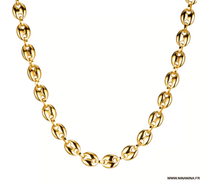 N6569 chaine grain de café pour homme acier inoxydable doré - Bijoux chaines en ligne Ninanina