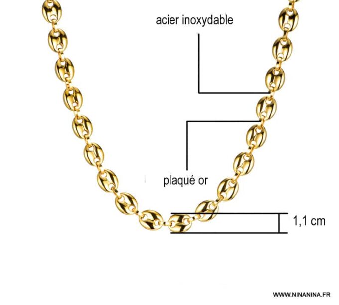 N6569c chaine grain de café pour homme acier inoxydable doré - Bijoux chaines en ligne Ninanina