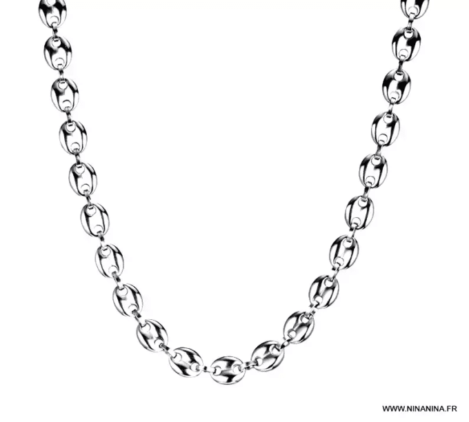 N6571 chaine grain de café homme acier inoxydable argenté - Bijoux chaines en ligne Ninanina
