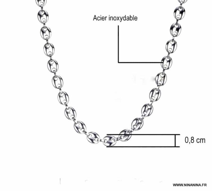 N6571a chaine grain de café homme acier inoxydable argenté - Bijoux chaines en ligne Ninanina