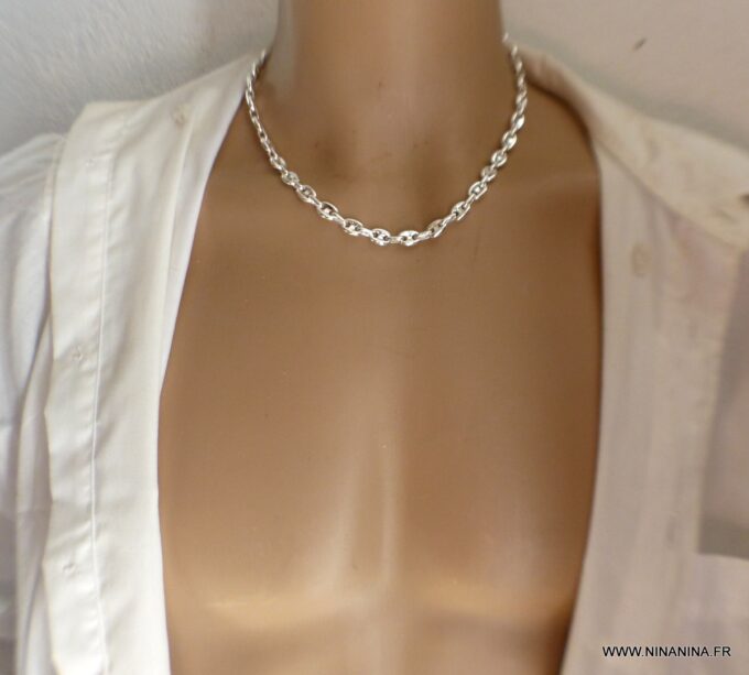 N6574a chaine grain de café argent plaqué pour homme - Bijoux Chaines en ligne Ninanina