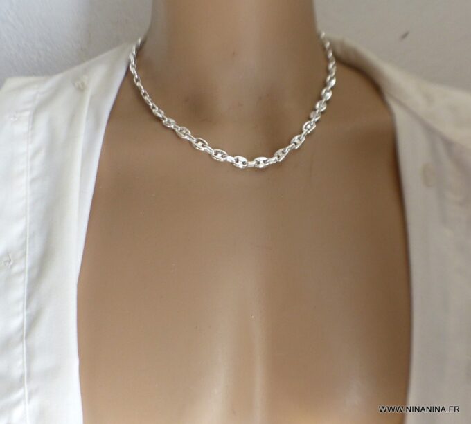 N6574b chaine grain de café argent plaqué pour homme - Bijoux Chaines en ligne Ninanina