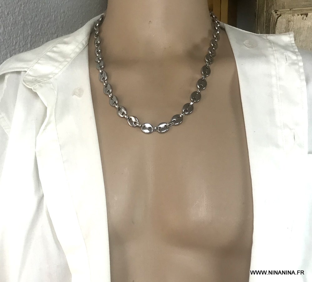 Collier Chaîne Maille Box En Acier Inoxydable Argenté - Pour Homme Et Femme - Longueur Ajustable 16 à 32 Pouces