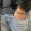 N6568b Bracelet maille grain de café homme acier inoxydable doré - Bijoux bracelets en ligne Ninanina