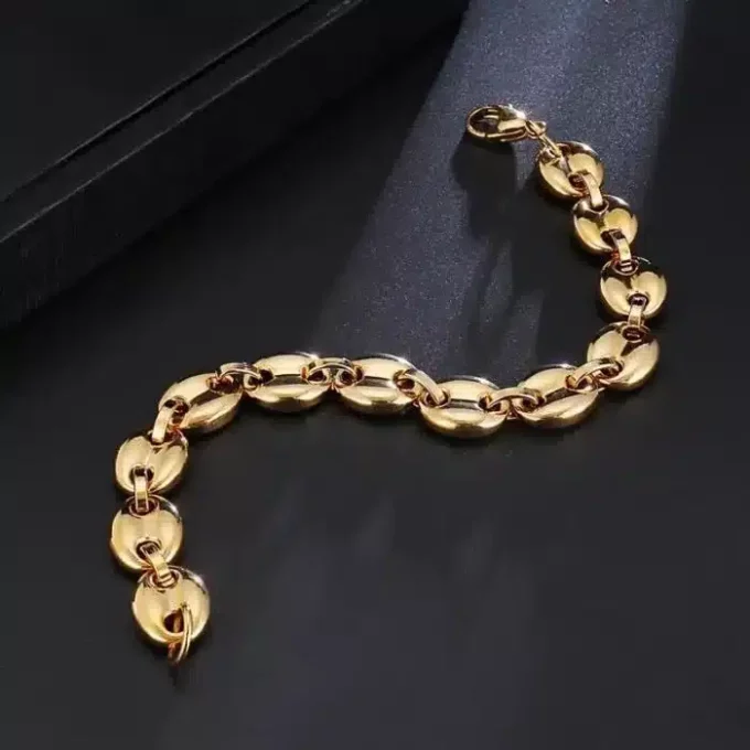 N6568i Bracelet maille grain de café homme acier inoxydable doré - Bijoux bracelets en ligne Ninanina