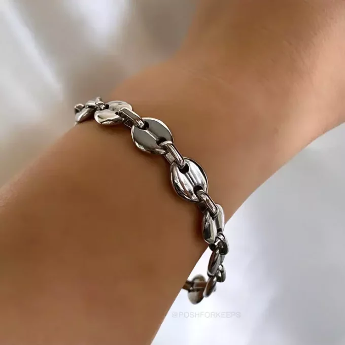 N6570 Bracelet grain de café acier inoxydable argenté homme - Bijoux Bracelets Hommes en ligne Ninanina