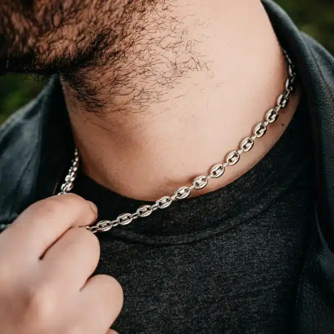 N6571 Chaine grain de café homme Acier chirurgical argenté maillons 8mm - Bijoux Colliers hommes en ligne Ninanina