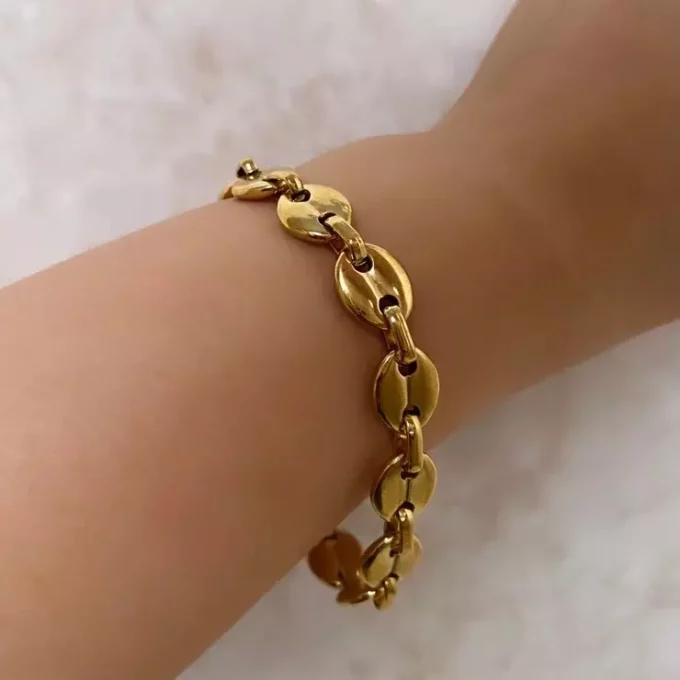 N6572d Bracelet grain de café gros maillon doré pour homme - Bijoux Bracelets hommes en ligne Ninanina