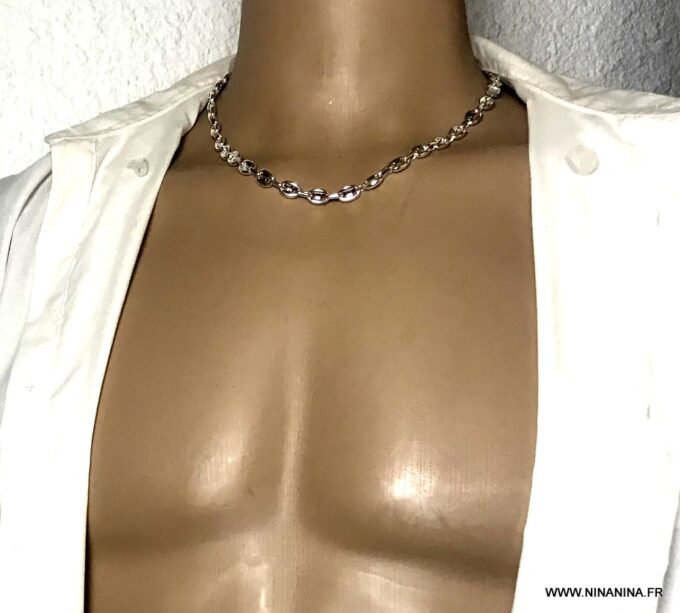 N6574c Chaine grain de café Argent plaqué pour homme ou femme - Bijoux Chaines en ligne Ninanina