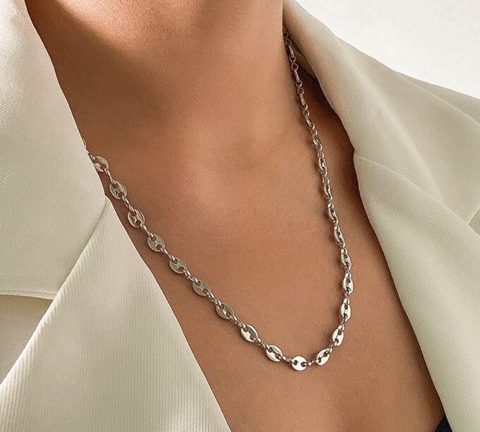 N6578b Chaine grain de café femme Acier chirurgical doré -collier or - Bijoux Colliers en ligne Ninanina