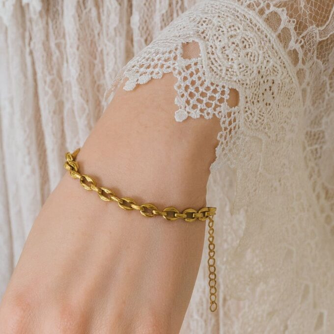 N6580 Bracelet grain de café pas cher artisanal pour femme ou homme en acier inoxydable doré - Bijoux Bracelets en ligne Ninanina