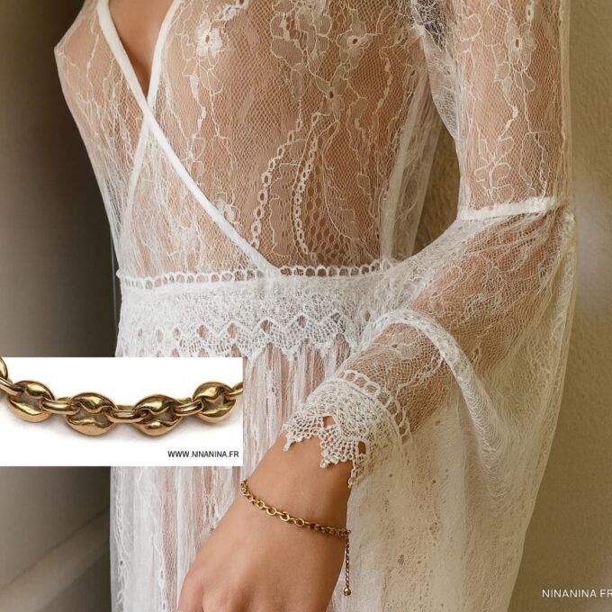 N6580a Bracelet grain de café pas cher artisanal pour femme ou homme en acier inoxydable doré - Bijoux Bracelets en ligne Ninanina