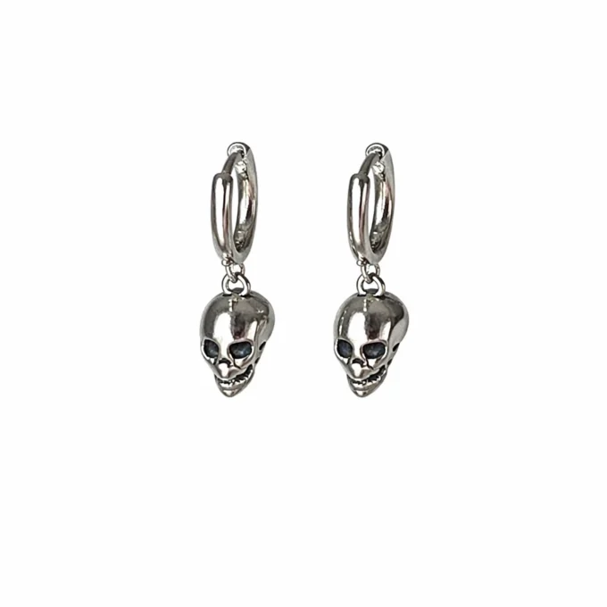 N8604a Boucle d'oreille tete de mort argent 925 - Creole Homme Pendentif skull Artisanale - Bijoux Boucles d'oreilles hommes en ligne Ninanina