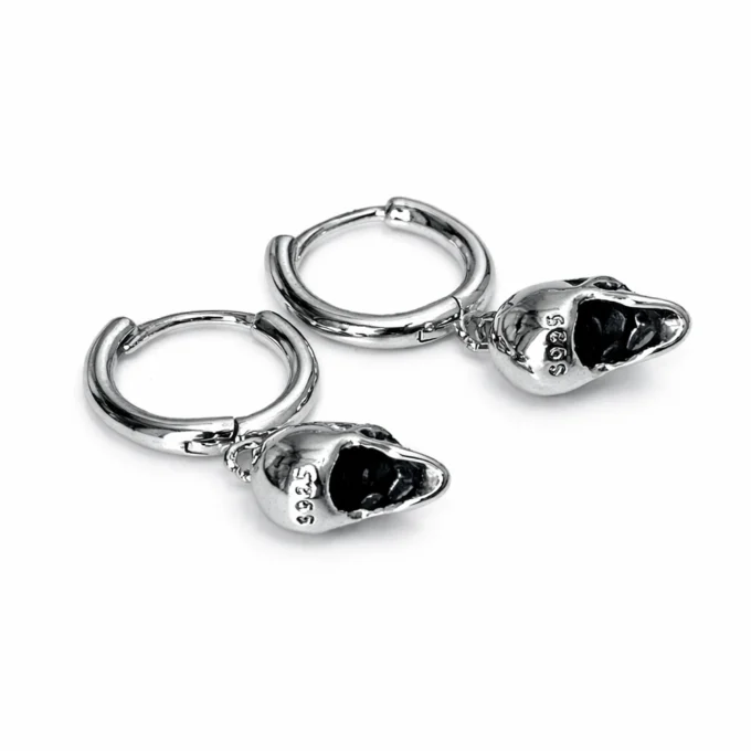 N8604b Boucle d'oreille tete de mort argent 925 - Creole Homme Pendentif skull Artisanale - Bijoux Boucles d'oreilles hommes en ligne Ninanina