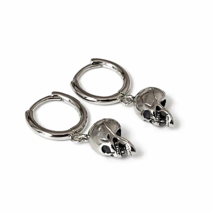N8604c Boucle d'oreille tete de mort argent 925 - Creole Homme Pendentif skull Artisanale - Bijoux Boucles d'oreilles hommes en ligne Ninanina