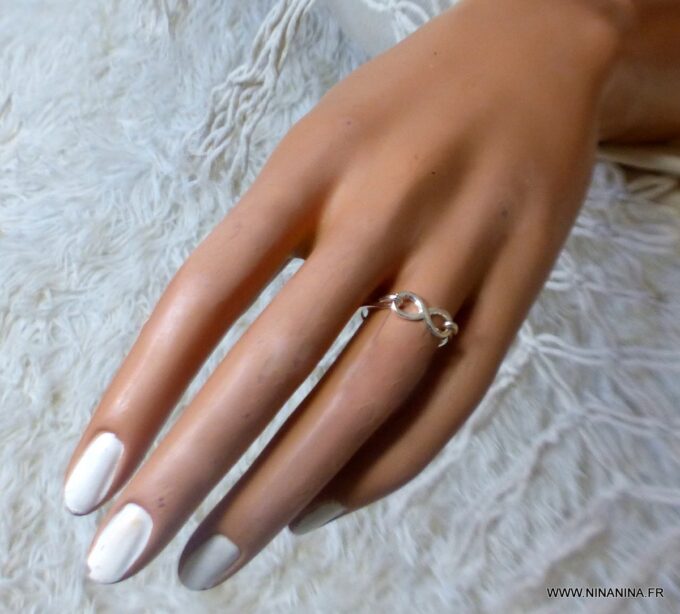 N6584g Bague infinity argent 925 massif pour femme - Bijoux Bagues en ligne Ninanina