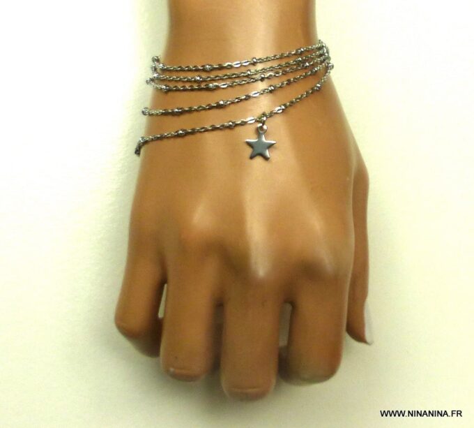 N6589d Chaine de taille acier inoxydable maille satellite pendentif étoile - Bijoux de corps en ligne Ninanina