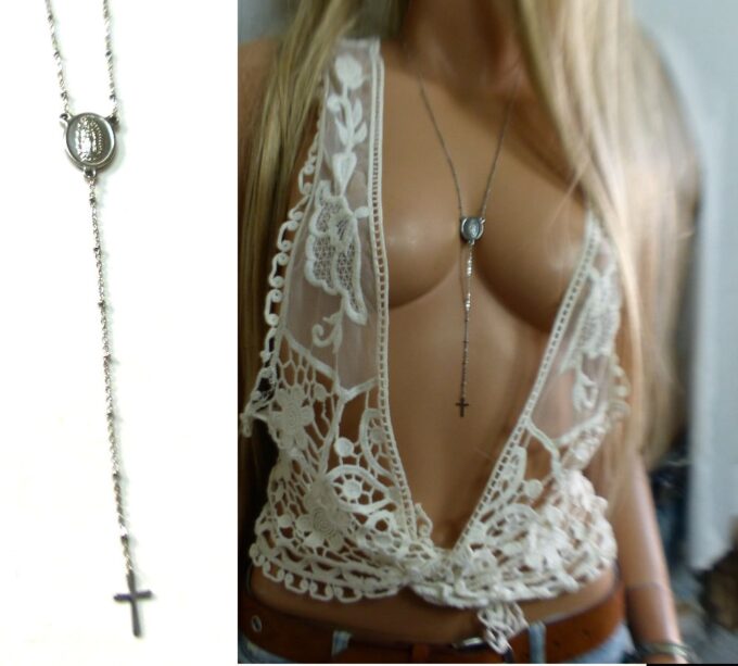 N6590 Chapelet acier inoxydable argenté pour femme - Bijoux Colliers en ligne Ninanina