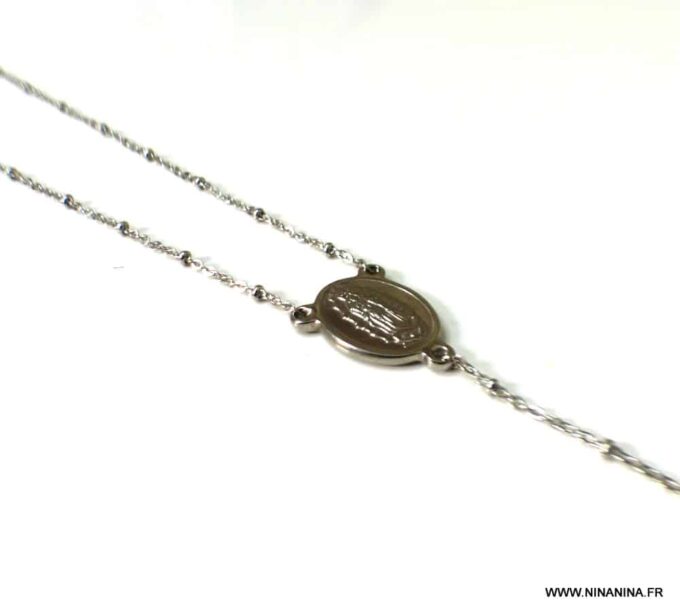N6590c Chapelet acier inoxydable argenté pour femme - Bijoux Colliers en ligne Ninanina