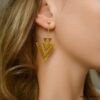 N6585b Boucles d'oreilles ethniques Acier inoxydable doré pendentif forme triangle - Bijoux d'oreille en ligne Ninanina