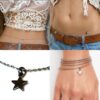 N6589c Chaine de ventre en acier inoxydable artisanale - Maille satellite avec charm étoile - Bijoux de corps en ligne Ninanina