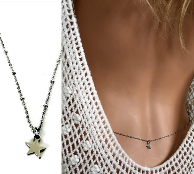 N6589e Chaine de taille acier inoxydable maille satellite pendentif étoile - Bijoux de corps en ligne Ninanina