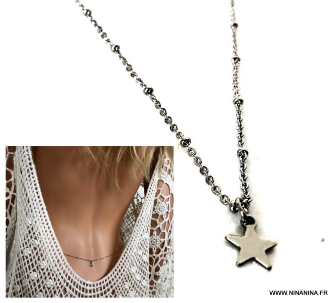 N6589g Chaine de taille acier inoxydable maille satellite pendentif étoile - Bijoux de corps en ligne Ninanina