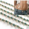 N6592h Chaine de taille perle topaze bleue et plaqué or pour femme - Bijoux de corps en ligne Ninanina