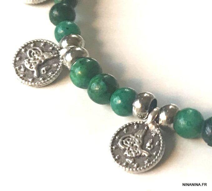 N6597c Bracelet pour cheville perles vertes chrysocolle naturelle verte - Bijoux de pied en ligne Ninanina