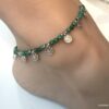 N6597f Bracelet pour cheville perles vertes chrysocolle naturelle verte - Bijoux de pied en ligne Ninanina