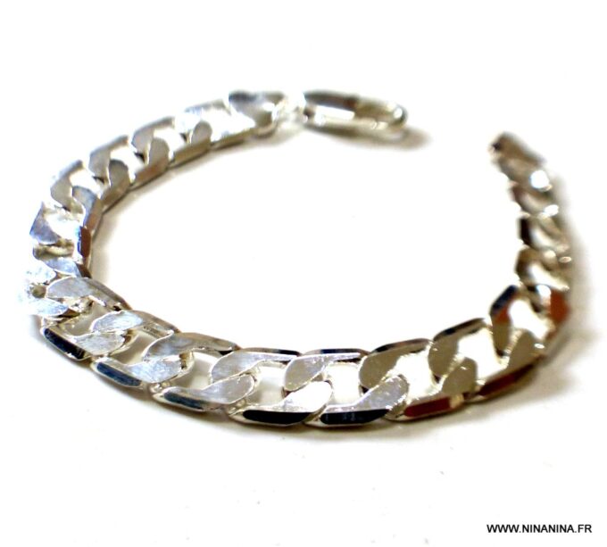 N3245 Bracelet homme maille gourmette plaqué Argent - Bijoux Bracelets en ligne Ninanina
