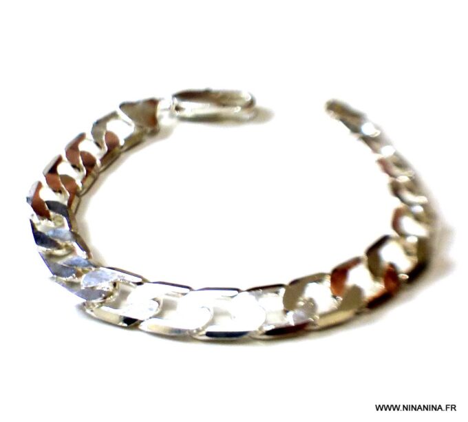 N3245b Bracelet homme maille gourmette plaqué Argent - Bijoux Bracelets en ligne Ninanina