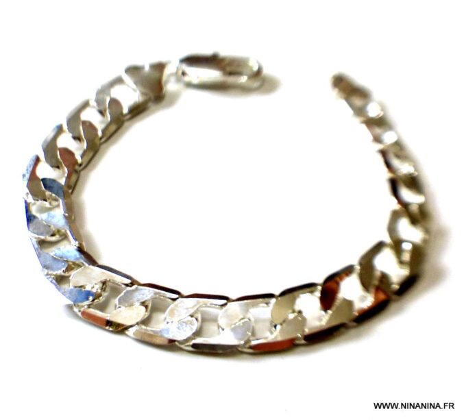N3245d Bracelet homme maille gourmette plaqué Argent - Bijoux Bracelets en ligne Ninanina