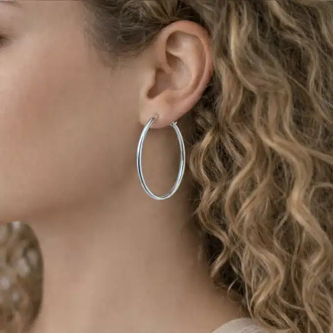 N6600a Boucles d'oreilles Créoles ovales pour femme acier inoxydable argenté - Bijoux d'oreille en ligne Ninanina