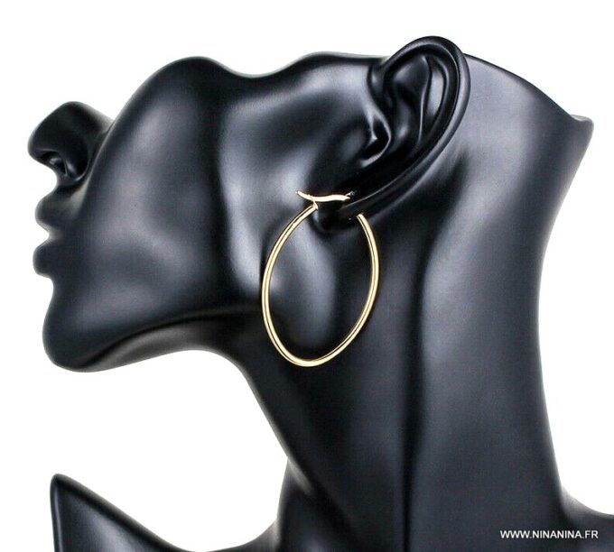 N6601a Créoles dorées épaisses en acier inoxydable forme ovale - Bijoux boucles d oreilles en ligne Ninanina