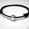 N1149ter bracelet cordon cuir et perle argent massif