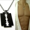 N2480 Collier pendentif lame de rasoir Acier argenté homme - Bijoux Colliers en ligne Ninanina