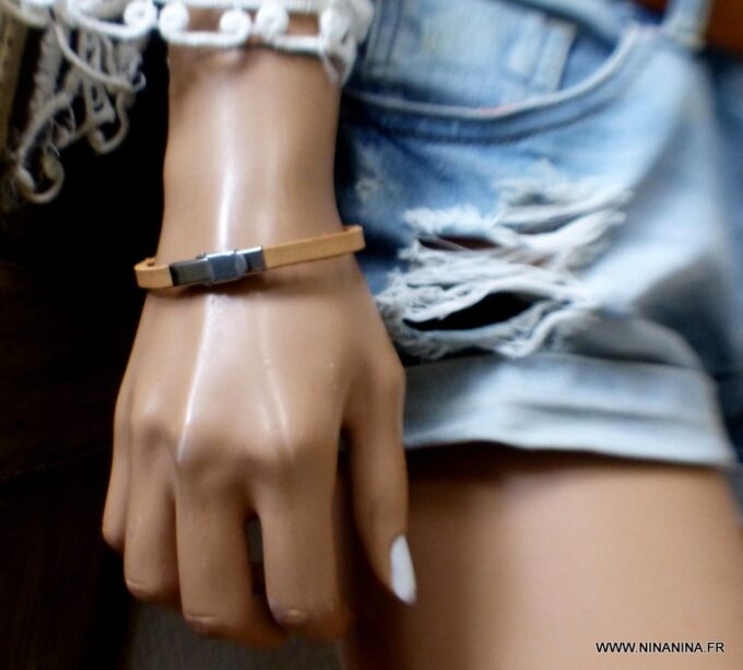 N6202a Bracelet cuir personnalisé fermoir Acier inoxydable - Bijoux Bracelets en ligne Ninanina