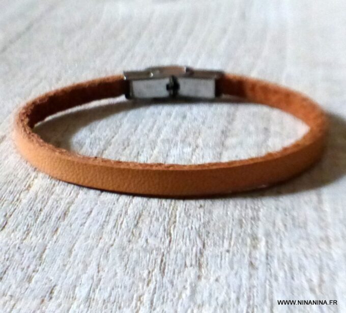 N6202b Bracelet cuir personnalisé fermoir Acier inoxydable - Bijoux Bracelets en ligne Ninanina