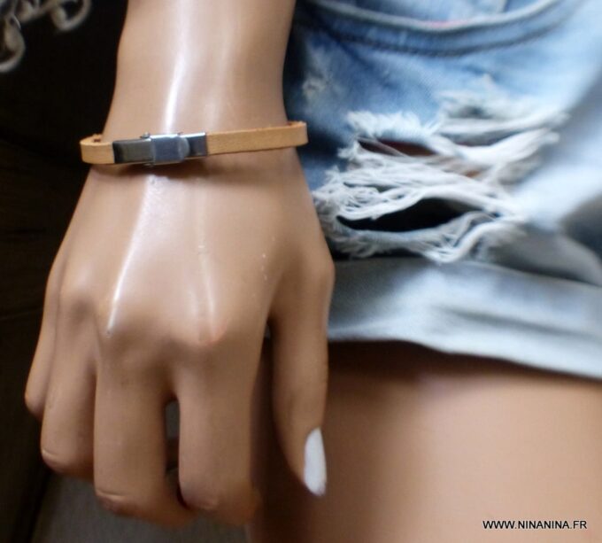 N6202c Bracelet cuir personnalisé fermoir Acier inoxydable - Bijoux Bracelets en ligne Ninanina