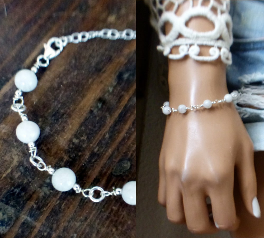 Bracelet Pierre de lune naturelle perles et argent 925 - Ninanina