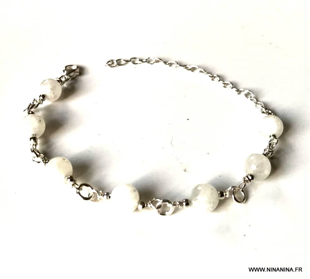 Bracelet Pierre de lune naturelle perles et argent 925 - Ninanina