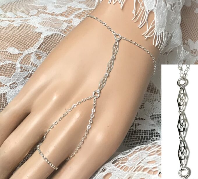 N6604 Bracelet bague argent femme – chaine de main fine - Bijoux Bracelets en ligne Ninanina
