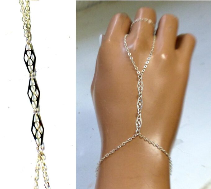 N6604 Bracelet bague argent femme - chaine main - Bijoux Bracelets en ligne Ninanina